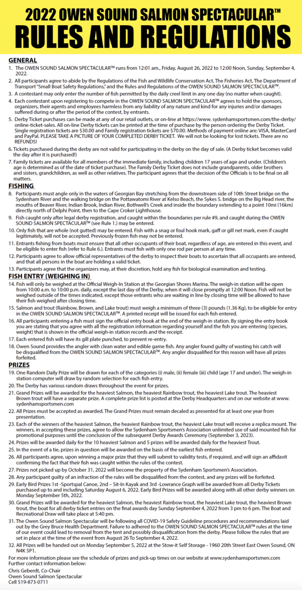 Derby Overview, Rules & Regulations Sydenham Sportsmen Association